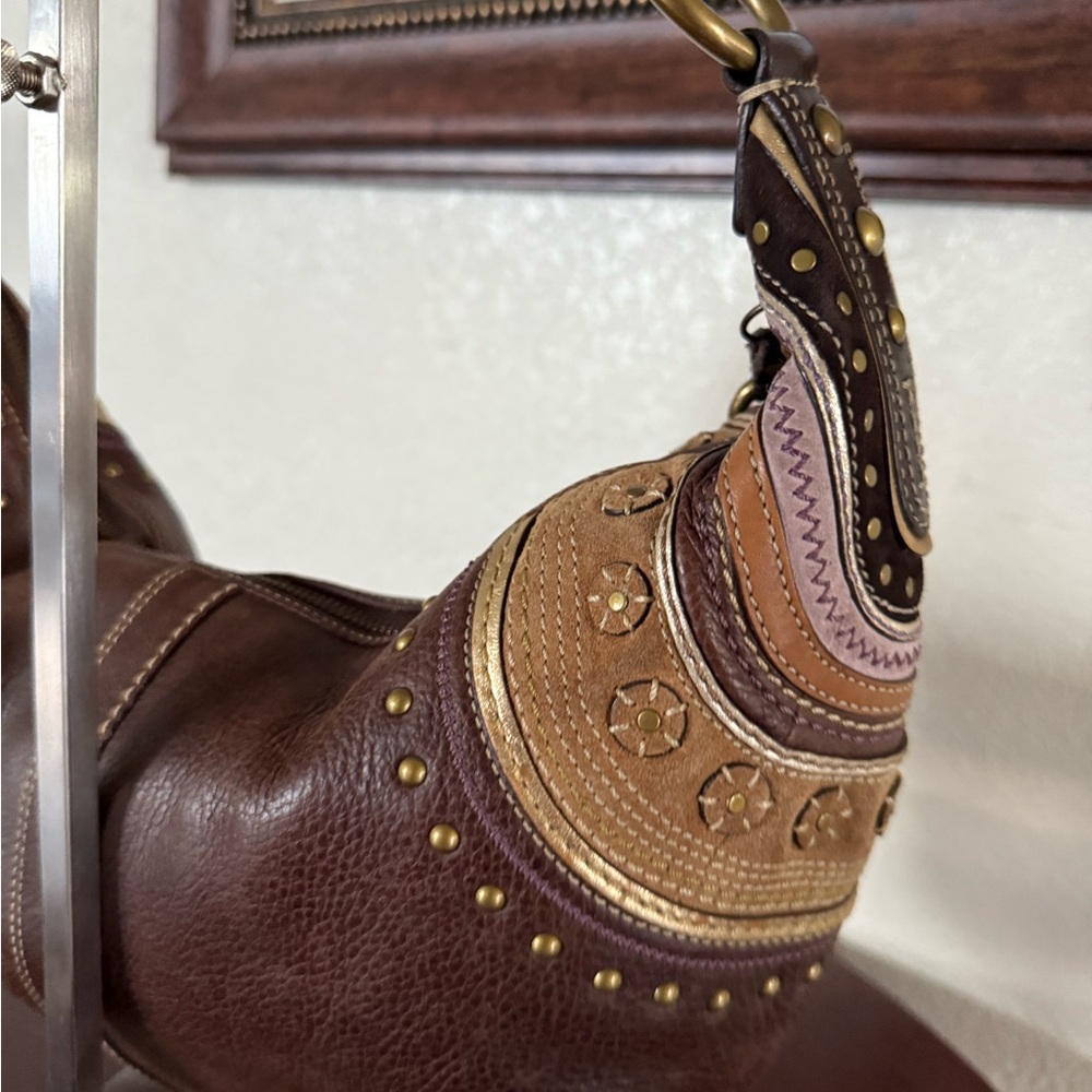 Rare Vintage Coach Boho Chic Brown Studded Leather Hobo Bag EUC - Picture 8 of 17